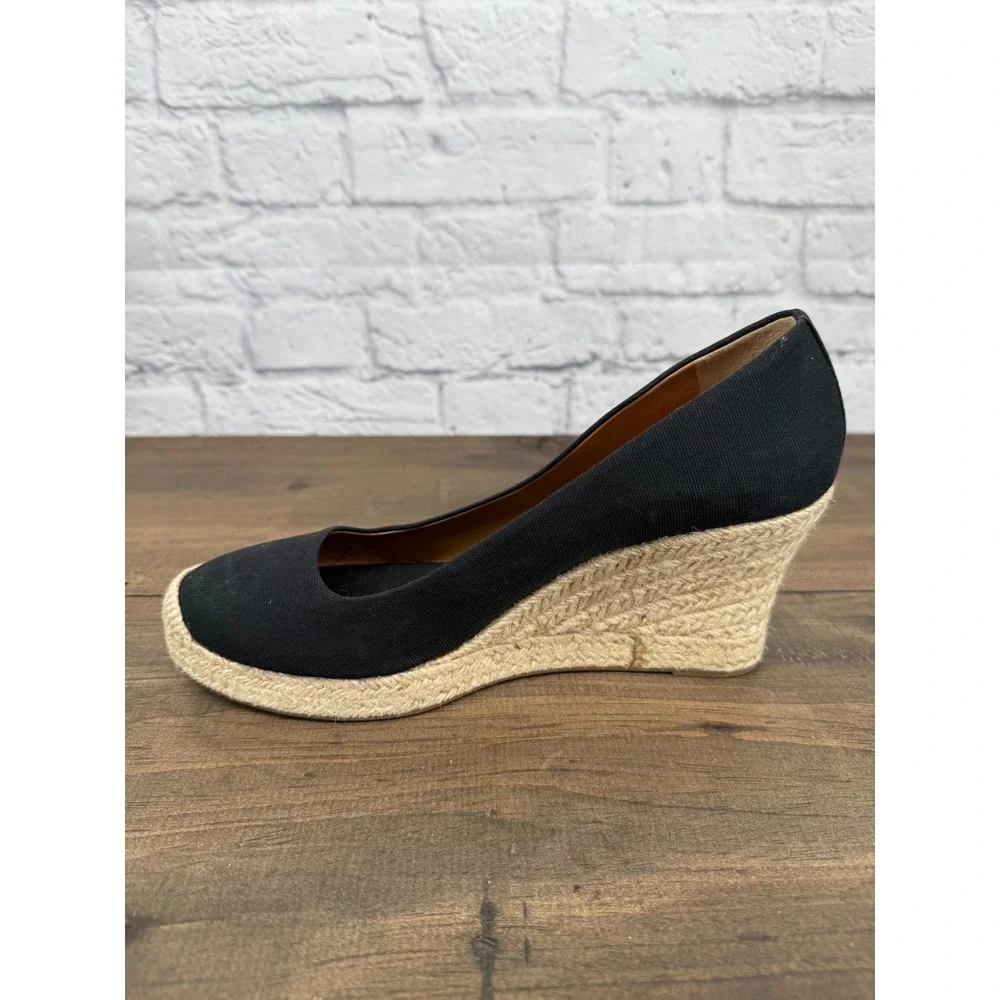 J.Crew Womens Black Canvas Espadrille Wedge Shoes 9.5 Coastal Beachy Resortwear